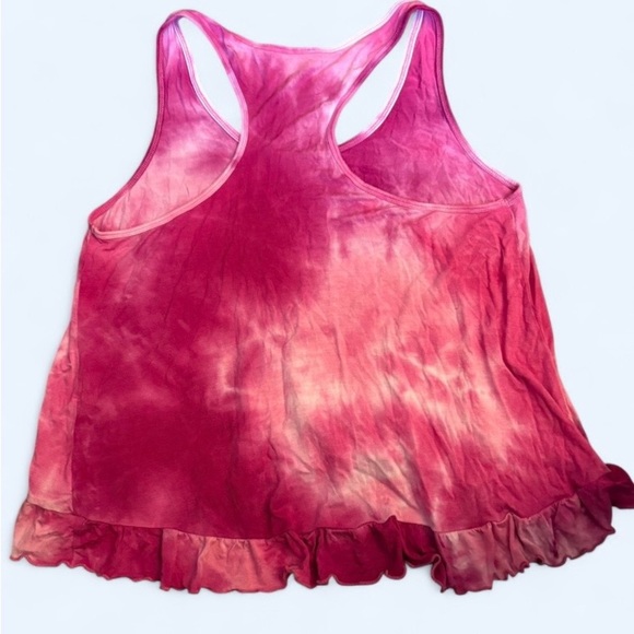 Betsey Johnson Pink Tie-Dye Ruffle Hem Tank Top Size L 🌸🌺 - Picture 7 of 8